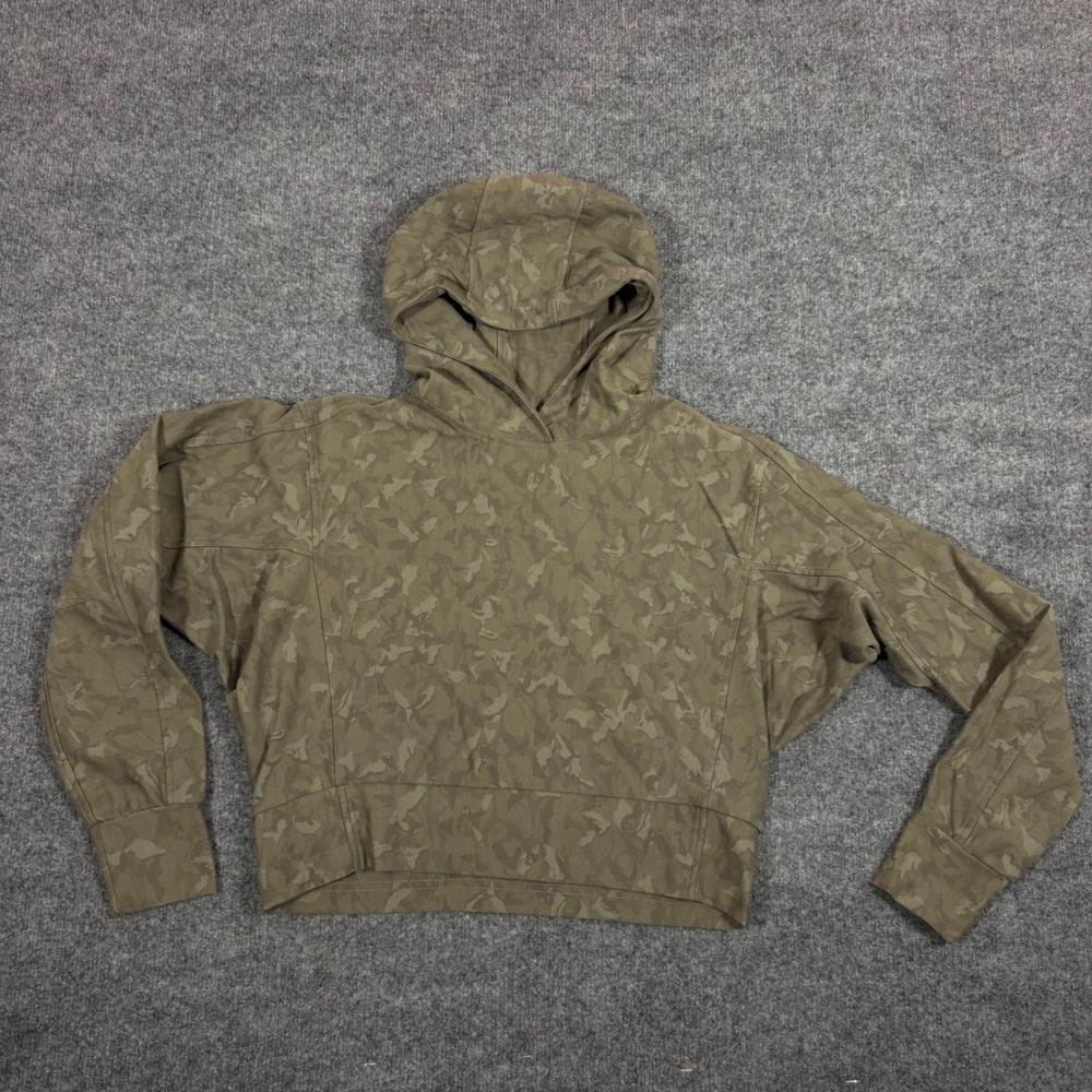 Athleta Camo Cropped Hoodie Sweatshirt Pullover Womens XXS Green Camouflage EUC